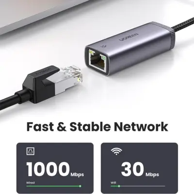 Cáp chuyển đổi USB Type-C sang mạng Gigabit Ugreen CM483 40322 - <ul> <li><strong>Mã sản phẩm:</strong> Ugreen CM483 40322</li> <li><strong>Loại:</strong> Cáp chuyển đổi USB Type-C sang mạng Gigabit</li> <li><strong>Giao diện:</strong> 1 cổng USB Type-C đực, 1 cổng RJ45 cái</li> <li><strong>Tốc độ truyền tải:</strong> Lên đến 1Gbps</li> <li><strong>Chất liệu:</strong> Vỏ nhôm cao cấp</li> <li><strong>Màu sắc:</strong> Xám</li> <li><strong>Chiều dài:</strong> 15cm</li> <li><strong>Tương thích:</strong> Windows, macOS, Linux, Android</li> </ul>