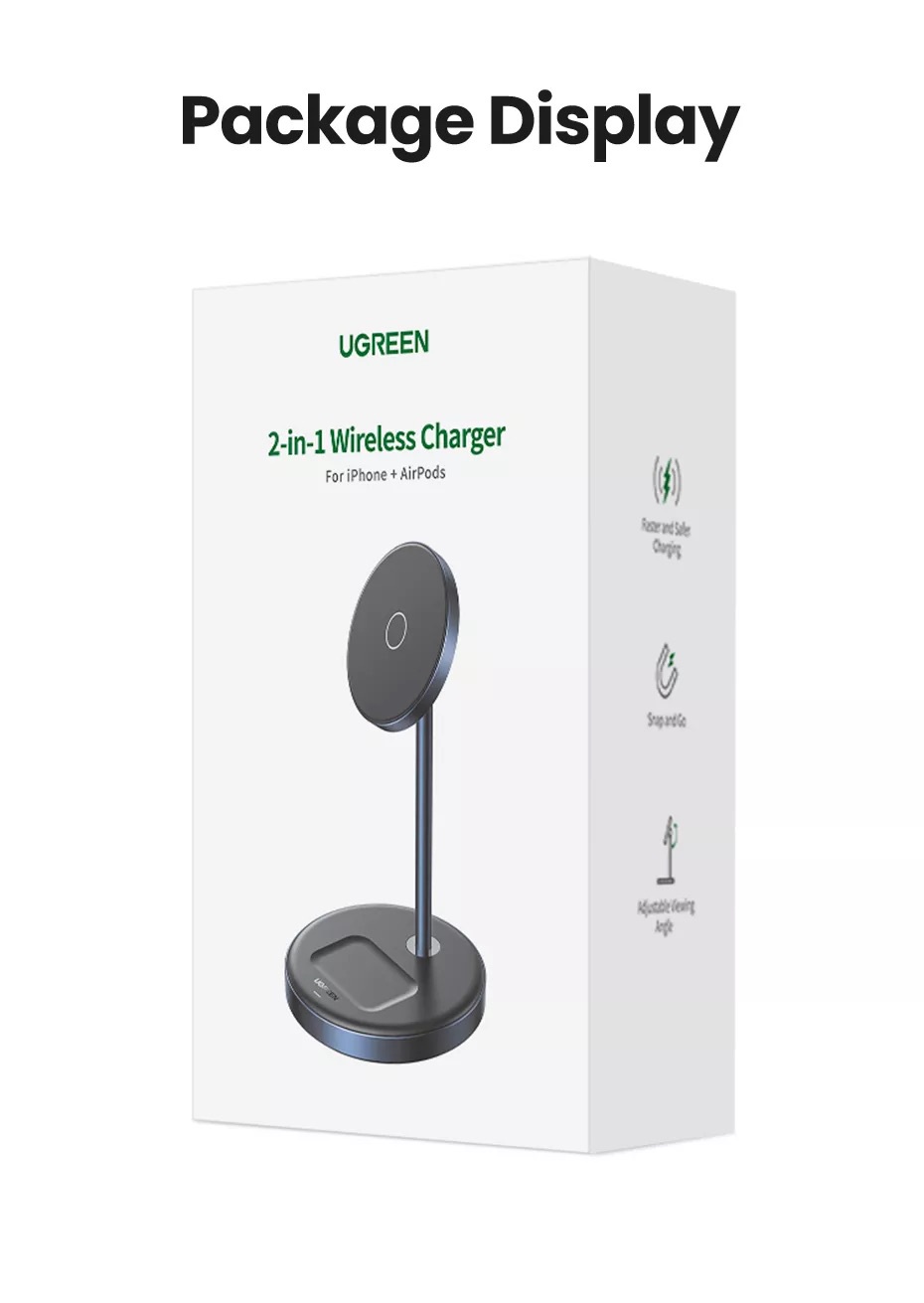 Ugreen CD317 - Đế sạc không dây từ tính 2 trong 1 Ugreen, Đầu cắm USB-C PD, Sạc đồng thời 2 thiết bị - <ul> <li>Model: Ugreen CD317</li> <li class="QN2lPu">Sạc đồng thời 2 thiết bị</li> <li class="QN2lPu">Tương thích với điện thoại thông minh và tai nghe</li> <li class="QN2lPu">Điện áp đầu vào: 5V/3A; 9V/3A</li> <li class="QN2lPu">Công suất tối đa 20W</li> <li class="QN2lPu">Sạc nhanh an toàn</li> <li class="QN2lPu">Đèn LED báo hiệu</li> <li class="QN2lPu">Khóa từ chắc chắn</li> </ul>