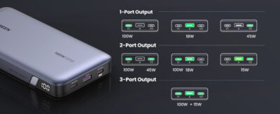 Bộ pin sạc dự phòng UGREEN 25000mAh 145W - Chuẩn USB-C, PD3.0, QC3.0 PB205 - <ul> <li>- Model: Ugreen 25000mah 145w</li> <li class="irIKAp">- USB-C 1 đầu vào: 5V3A, 9V3A, 12V3A, 15V3A, 20V3.25A;</li> <li class="irIKAp">- USB-C 1 đầu ra: 5V3A, 9V3A, 12V3A, 15V3A, 20V5A;</li> <li class="irIKAp">- Đầu vào / đầu ra USB-C 2: 5V3A, 9V3A, 12V3A, 15V3A, 20V2.25A;</li> <li class="irIKAp">- Đầu ra USB-A: 5V3A, 9V3A, 12V1.5A;</li> <li class="irIKAp">- Tổng đầu ra: 5V6A, 9V6A, 12V6A, 15V6A, 20V7.25A;</li> <li class="irIKAp">- Năng lượng tế bào (định mức): 88,2Wh, 3,6V, 24500mAh;</li> <li class="irIKAp">- Năng lượng tế bào (điển hình): 90Wh, 3.6V, 25000mAh;</li> <li class="irIKAp">- Công suất định mức: 14500mAh (TYP 5V6A);</li> <li class="irIKAp">- Điện áp giới hạn sạc pin: 4.25V và cảnh báo an toàn bên dưới.</li> <li class="irIKAp">- Khối lượng: 498g</li> <li class="irIKAp">- Kích thước: 32 x 20 x 5 cm</li> </ul>