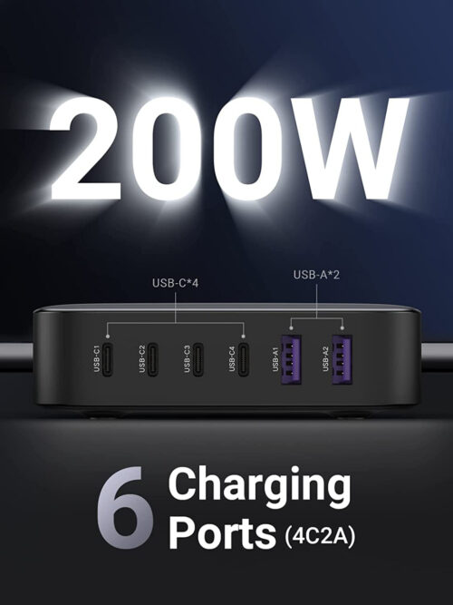 Củ sạc UGREEN CD271 Nexode GaN II 200W cho máy tính, điện thoại, 6 cổng sạc nhanh, tặng cáp USB C to C - Hình ảnh 12