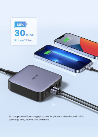 Củ sạc UGREEN CD271 Nexode GaN II 200W cho máy tính, điện thoại, 6 cổng sạc nhanh, tặng cáp USB C to C - <ul> <li>Model: UGREEN CD271 Nexode GaN II</li> <li class="irIKAp">Đầu vào: 100-240V~ 2.5A 50-60Hz</li> <li class="irIKAp">Tổng công suất: Tối đa 200W</li> <li class="irIKAp">Dây nguồn có thể tháo rời: 2m/6,56ft</li> <li class="irIKAp">Đầu ra USB: <ul> <li class="irIKAp">USB-C1/C2: 5V/3A, 9V/3A, 12V/3A, 15V/3A, 20V/5A, Tối đa 100W; PPS: 3.3-21V/3A</li> <li class="irIKAp">USB-C3/C4: 5V/3A, 9V/3A, 12V/3A, 15V/3A, 20V/3.25A, Tối đa 65W; PPS：3.3-21V/3A</li> <li class="irIKAp">USB-A1/A2: 4.5V/5A, 5V/4.5A, 5V/3A, 9V/2A, 12V/1.5A, Tối đa 22.5W</li> </ul> </li> <li class="irIKAp">Giao thức hỗ trợ: <ul> <li class="irIKAp">USB-C: PD3.0/ PPS/ QC4+(QC4.0/QC3.0)/ FCP/ AFC/ 5V2.4A/ BC1.2</li> <li class="irIKAp">USB-A: SCP/ QC3.0/ FCP/ AFC/ 5V2.4A/ BC1.2</li> </ul> </li> </ul>