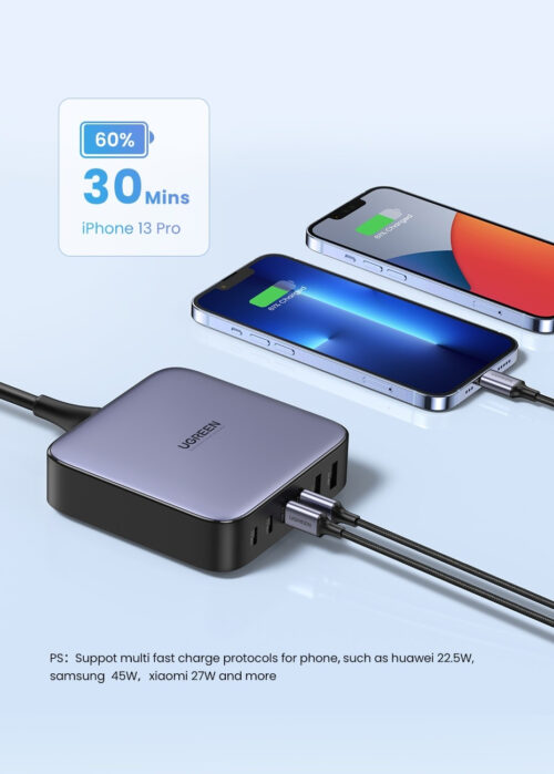 Củ sạc UGREEN CD271 Nexode GaN II 200W cho máy tính, điện thoại, 6 cổng sạc nhanh, tặng cáp USB C to C - Hình ảnh 10