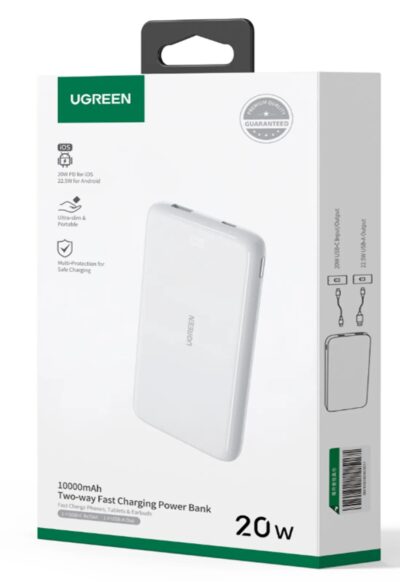 Ugreen PB200 - Pin sạc dự phòng Ugreen 10000mAh, Sạc Nhanh 2 chiều PD20W+22.5W, Công Nghệ Power X, Lõi pin ATL - <ul> <li>Model: <span style="font-size: 100%;">Ugreen PB200</span></li> <li class="QN2lPu">Loại pin: Pin Li-polymer</li> <li class="QN2lPu">Dung lượng pin: 10000mAh 3.7V (37Wh)</li> <li class="QN2lPu">Dung lượng định mức: 6250mAh (TYP 5V 2.4A)</li> <li class="QN2lPu">Chất liệu: PC + ABS</li> <li class="QN2lPu">Đầu vào USB-C: 5V/3A, 9V/2.22A, 12V/1.5A</li> <li class="QN2lPu">Đầu ra USB-C: 5V/3A, 9V/2.22A, 12V/1.5A</li> <li class="QN2lPu">Đầu ra USB-A: 5V/3A, 9V/2A, 12V/1.5A, 4.5V/5A, 5V/4.5A</li> <li class="QN2lPu">Đầu ra đồng thời nhiều cổng: Tối đa 5V/2.4A</li> <li class="QN2lPu">Pin ALT nhà máy Apple.</li> <li class="QN2lPu">Tính năng: sạc nhanh, có đèn pin LED, đầu ra đa cổng</li> </ul>