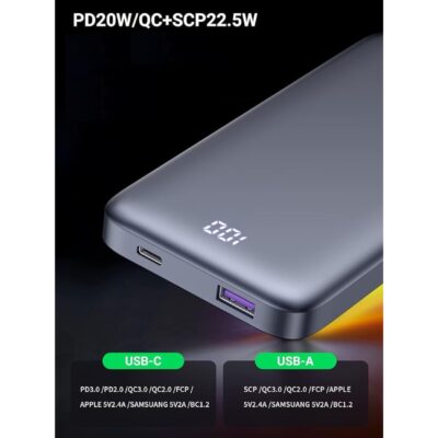 Ugreen PB198 - Pin sạc dự phòng Ugreen PD 20W+22.5W, 2 cổng USB-A & USB-C, 10000mAh, sạc nhanh 2 chiều - <ul> <li>Model: Ugreen PB198</li> <li>Tính năng: Sạc nhanh dự phòng di động 10000mAh</li> <li>Dung lượng định mức: 10000mAh điện áp 3.7V</li> <li>Dung lượng thực tế: 6250mAh điện áp 5V</li> <li>Chất liệu: PC + ABS</li> <li>Có LED báo dung lượng pin</li> <li>Loại Pin: Li-polymer (Pin ATL nhà máy Apple)</li> <li>Có Chip bảo vệ quá điện áp, quá dòng, quá nhiệt...</li> <li>Cổng USB-C: 5V/3A, 9V/2.22A, 12V/1.5A tối đa 20W (2 chiều)</li> <li>Cổng USB-A: 5V/3A, 9V/2A, 12V/1.5A, 4.5V/5A, 5V/4.5A tối đa 22.5W</li> <li>Đầu ra đồng thời 2 cổng: Tối đa 5V/2.4A</li> <li>Giao thức: SCP/QC3.0/PD3.0/PPS/FCP/APPLE 5V2.4A/SAMSUNG 5V2A/BC1.2.</li> <li>Màu: đen</li> <li>Trọng lượng: 242g</li> </ul>