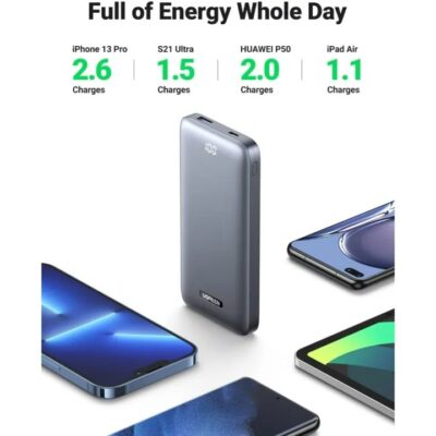 Ugreen PB198 - Pin sạc dự phòng Ugreen PD 20W+22.5W, 2 cổng USB-A & USB-C, 10000mAh, sạc nhanh 2 chiều - <ul> <li>Model: Ugreen PB198</li> <li>Tính năng: Sạc nhanh dự phòng di động 10000mAh</li> <li>Dung lượng định mức: 10000mAh điện áp 3.7V</li> <li>Dung lượng thực tế: 6250mAh điện áp 5V</li> <li>Chất liệu: PC + ABS</li> <li>Có LED báo dung lượng pin</li> <li>Loại Pin: Li-polymer (Pin ATL nhà máy Apple)</li> <li>Có Chip bảo vệ quá điện áp, quá dòng, quá nhiệt...</li> <li>Cổng USB-C: 5V/3A, 9V/2.22A, 12V/1.5A tối đa 20W (2 chiều)</li> <li>Cổng USB-A: 5V/3A, 9V/2A, 12V/1.5A, 4.5V/5A, 5V/4.5A tối đa 22.5W</li> <li>Đầu ra đồng thời 2 cổng: Tối đa 5V/2.4A</li> <li>Giao thức: SCP/QC3.0/PD3.0/PPS/FCP/APPLE 5V2.4A/SAMSUNG 5V2A/BC1.2.</li> <li>Màu: đen</li> <li>Trọng lượng: 242g</li> </ul>