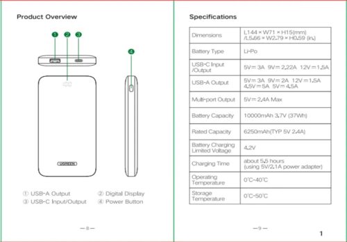 Ugreen PB198 - Pin sạc dự phòng Ugreen PD 20W+22.5W, 2 cổng USB-A & USB-C, 10000mAh, sạc nhanh 2 chiều - Hình ảnh 3