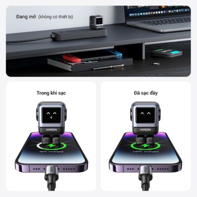 Củ sạc siêu nhanh UGREEN CD361 Nexode Robot GaN 65W, hiển thị LED, Công nghệ PD3.0/QC4.0/PPS - <ul> <li>Model: UGREEN CD361 Nexode Robot GaN 65W</li> <li>Cổng sạc ra: 2 x Type-C, 1 x USB-A</li> <li>Sạc tối đa 3 thiết bị</li> <li>Công suất sạc 65W</li> </ul>