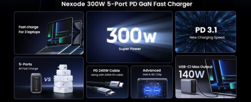 Bộ sạc nhanh UGREEN Nexode 300W CD333 Charger 5 Port USB-C GAN III 140W PD3.1/PD3.0/PPS/QC4+/SCP - Hình ảnh 10