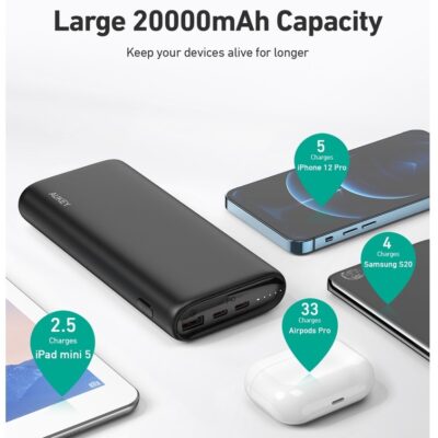 Aukey PB-Y37 - Pin sạc dự phòng Aukey Essential 20000mAh 65W PD｜QC 3.0 Sạc nhanh Laptop, di động, Nintendo Switch - <ul> <li class="irIKAp">Model: Aukey PB-Y37</li> <li class="irIKAp">Dung lượng: 20000mAh</li> <li class="irIKAp">Đầu vào USB-C: 5-20V (Tối đa 45W)</li> <li class="irIKAp">Đầu ra USB-C 1: 5V 3A, 9V 3A, 12V 3A, 15V 3A, 20V 3,25A (tối đa 65W, Cấp nguồn 3.0)</li> <li class="irIKAp">Đầu ra USB-C 2: 5V/3A 9V 2.22A 12V 1.66A (Cấp nguồn 20W 3.0)</li> <li class="irIKAp">Đầu ra USB: 5-6V 3A, 6-9V 2A, 9-12V 1.5A (Sạc nhanh tối đa 18W 3.0)</li> <li class="irIKAp">Công suất đầu ra tối đa: 65W</li> <li class="irIKAp">Watt-giờ: 74Wh</li> <li class="irIKAp">Kích thước 157 x 72 x 25 mm</li> <li class="irIKAp">Trọng lượng: 370g</li> </ul>