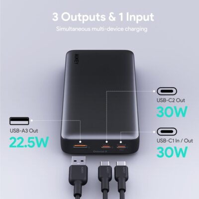 Aukey PB-Y42 - Pin sạc dự phòng Aukey Sprint X 20000mAh 30W hổ trợ sạc nhanh PD/QC 3.0 PPS/ sạc nhỏ giọt - <ul> <li class="irIKAp">Model: Aukey PB-Y42</li> <li class="irIKAp">Dung lượng: 20.000mAh/74Wh</li> <li class="irIKAp">Loại pin: Li-Polymer</li> <li class="irIKAp">Cổng USB: 2*USB-C + 1*USB-A</li> <li class="irIKAp">USB-1/2 (C) Đầu vào: 5V 3A / 9V 3A / 12V 2.5A / 15V 2A / 20V 1.5A (Tối đa 30W)</li> <li class="irIKAp">USB-1/2 (C) Đầu ra: 5V 3A /9V 3A / 12V 2.5A / 15V 2A / 20V 1.5A (Tối đa 30W) / 3.3-11V 3A (PPS)</li> <li class="irIKAp">Đầu ra USB-3 (A): 5V 3A / 9V 2A / 12V 1.5A / 4.5V 5A / 5V 4.5A (22.5W)</li> <li class="irIKAp">Đầu ra USB-1 (C) + USB-2 (C) / 3(A): 22,5W</li> <li class="irIKAp">Kích thước: 146*74*23mm</li> <li class="irIKAp">Trọng lượng: 378g</li> </ul>
