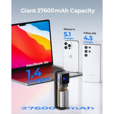 Aukey PB-Y45 - Pin Sạc dự phòng Aukey Sprint X 27600mAh 140W PD Ultra-Fast với màn hình kỹ thuật số siêu mỏng - <ul> <li class="irIKAp">Model: Aukey PB-Y45</li> <li class="irIKAp">Tổng dung lượng di động: 27600mAh (4600mAh x 6PCS) / 99,36Wh (21,6V)</li> <li class="irIKAp">Đầu vào USB-1 / 2 (C): 5V 3A / 9V 3A / 12V 3A / 15V 3A / 20V 5A / 28V 5A / 140W (Tối đa)</li> <li class="irIKAp">Đầu ra USB-1 / 2 (C): 5V 34 / 9V 3A / 12V 3A / 15V 3A / 20V 5A / 28V 5A / PPS: 3.3-21V 5A / AVS: 15-28V 5A / 140W (Tối đa)</li> <li class="irIKAp">Đầu ra U58-1 (A): SV 34 / 9V 24 / 12V 1 5A / 10V 2,25A / 22,5W (Tối đa)</li> <li class="irIKAp">Usb-1 (C) + USB-2 (C): 65W + 65W</li> <li class="irIKAp">Usb-1 (C) + USB-1 (A): 100W + 22,5W</li> <li class="irIKAp">Usb-2 (C) + USB-1 (A): 100W- 22,5W</li> <li class="irIKAp">Tổng công suất: 140W</li> <li class="irIKAp">Kích thước: 15 x 5,3 x 5cm</li> <li class="irIKAp">Trọng lượng: 643g</li> </ul>
