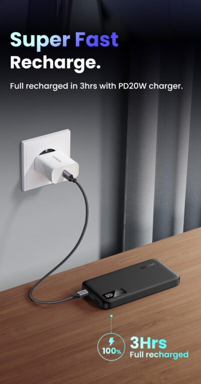 Pin sạc dự phòng 10000mAh Ugreen Slim PB311-25742 | Sạc nhanh 2 chiều | 22,5W PD 3.0 LED hiển thị - <ul> <li><span style="font-size: 100%;">Model: Ugreen Slim PB311-25742</span></li> <li class="QN2lPu">Màn hình kỹ thuật số</li> <li class="QN2lPu">Hỗ trợ PD 3.1、PD3.0、PPS 2.0、QC 3.0、AFC、FCP、SCP......</li> <li class="QN2lPu">USB-C1 Đầu vào: 5V ⎓3A/9V⎓3A/12V⎓3A/15V⎓3A/20V⎓3.25A 65W Max</li> <li class="QN2lPu">USB-C1 Đầu ra: 5V⎓3A/9V⎓3A/12V⎓3A/15V⎓3A/20V⎓5A 100W Max</li> <li class="QN2lPu">USB -C2 Đầu ra: 5V⎓3A/9V⎓3A/12V⎓2.5A Tối đa 30W</li> <li class="QN2lPu">Đầu ra USB-A: 10V⎓2.25A/5V⎓3A/9V⎓2A/12V⎓1.5A Tối đa 22.5W</li> <li class="QN2lPu">Tổng đầu ra: 5V⎓ 6A/9V⎓6A/12V⎓5.5A/15V⎓3A/20V⎓5A Tối đa 100W</li> <li class="QN2lPu">Dung lượng cell: 20000mAh</li> <li class="QN2lPu">Dung lượng định mức: 11300mAh (TYP 5V 6A)</li> <li class="QN2lPu">Năng lượng định mức: 72Wh (14.4V 5000mAh)</li> <li class="QN2lPu">Điện áp giới hạn sạc pin : 4.25V</li> <li class="QN2lPu">Thời gian sạc: Khoảng 2 giờ (với bộ sạc PD 65W)</li> <li class="QN2lPu">Kích thước: L139×W80.8×H26.7(mm)/L5.5.3×W3.2×H1.1(in)</li> <li class="QN2lPu">Loại pin : Pin Lithium-ion</li> </ul>
