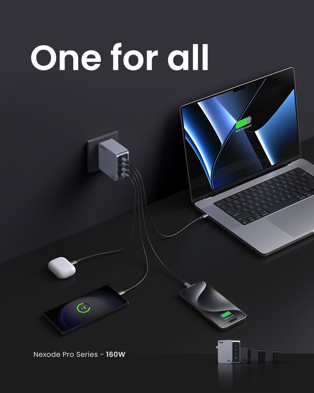 Bộ sạc nhanh GaN Nexode Pro 160W UGREEN X763 - 25876 | Sạc đồng thời 4 cổng | Công suất 140W cho MacBook Pro 16" - <ul> <li><span style="font-size: 100%;">Model: UGREEN Nexode Pro 160W X763 - 25876</span></li> <li class="QN2lPu"><span style="font-size: 100%;">Đầu vào: 100-240V~50/60Hz 2AMax</span></li> <li class="QN2lPu"><span style="font-size: 100%;">Đầu ra USB-C1: 5.0V 3.0A/9.0V=3.0A/12.0V=3.0A /15.0V=3.0A/20.0V 5.0A/28.0V=5.0A Tối đa 140W</span></li> <li class="QN2lPu"><span style="font-size: 100%;">Đầu ra USB-C2: 5.0V 3.0A/9.0V=3.0A/12.0V=3.0A/15.0V=3.0A/20.0V 5.0A Tối đa 100W</span></li> <li class="QN2lPu"><span style="font-size: 100%;">Đầu ra USB-C3: 5.0V 3.0A/9.0V=3.0A/12.0V=2.5A Tối đa 30W</span></li> <li class="QN2lPu"><span style="font-size: 100%;">Đầu ra USB-A: 5.0V 5.0V=3.0A 3.0A/9.0V=2.0A/12.0V /1.5A/10V=2.25A Tối đa 22,5W</span></li> <li class="QN2lPu"><span style="font-size: 100%;">Tổng công suất đầu ra: Tối đa 160W</span></li> <li class="QN2lPu"><span style="font-size: 100%;">Giao thức USB-C: PD3.1/PD3.0/PPS/QC4+(QC40/QC3.0)/FCP/AFC APPLE 5V2.4A/BC1.2</span></li> <li class="QN2lPu"><span style="font-size: 100%;">Giao thức USB-A: SCP/QC3.0/FCP/AFC/APPLE 5V2.4A/BC1.2</span></li> </ul>