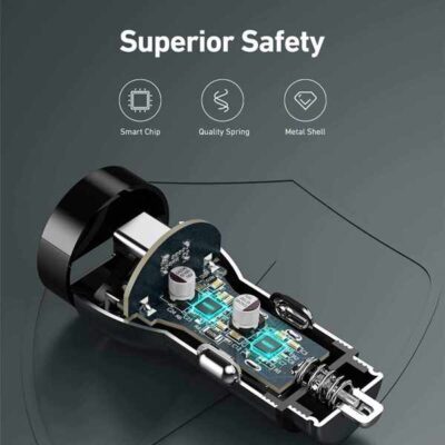 Aukey CC-Y48 Sạc oto Công suất 48W - THÔNG SỐ KỸ THUẬT <ul> <li>Model: CC-Y48</li> <li>Màu sắc: Đen</li> <li>INPUT: 12-24V (cho xe hơi và xe tải)</li> <li>USB-A Output: 5V=3A,9V=2A,12V=1.5A(18W Max)</li> <li>USB-C Output: 5V=3A,9V=3A,12V=2.5A,15V=2A,20V=1.5A(30W Max)</li> <li>USB-A+USB-C: 48W(Max)</li> </ul> Bộ sản phẩm bao gồm: <ul> <li>1 x Bộ sạc ô tô 2 cổng AUKEY CC-Y48 48W</li> <li>1 x Sách hướng dẫn sử dụng</li> </ul>