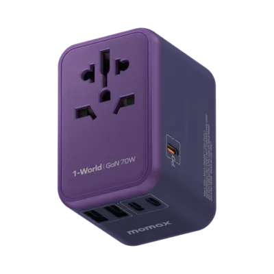 Bộ sạc du lịch MOMAX UA8AU GaN 5 cổng 1-World Universal 70W - Khám phá thế giới không lo hết pin với <strong>Bộ sạc du lịch đa năng MOMAX UA8AU GaN 5 cổng 1-World Universal 70W tương thích hơn 200 quốc gia</strong>. Tích hợp sẵn các loại chân cắm, bộ sạc <strong>MOMAX UA8AU</strong> hoạt động tại hơn 200 quốc gia. Tổng công suất 70W mạnh mẽ nhờ công nghệ GaN tiên tiến, cùng với 5 cổng sạc (3 USB-C PD & 2 USB-A QC), cho phép bạn nạp năng lượng đồng thời cho mọi thiết bị. Nhỏ gọn, an toàn và cực kỳ đa năng. <strong>MOMAX UA8AU</strong> là giải pháp năng lượng "tất cả trong một", đáng tin cậy cho mọi hành trình, giữ thiết bị của bạn luôn sẵn sàng hoạt động ở bất kỳ đâu trên thế giới.