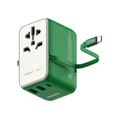 Bộ sạc du lịch MOMAX UA20UK 3 cổng 1-World+ Cáp USB-C tích hợp 25W - Giải phóng bạn khỏi mọi lo lắng về sạc khi du lịch quốc tế với <strong>Bộ sạc du lịch đa năng MOMAX UA20UK GaN 3 cổng 1-World+ có cáp USB-C tích hợp 25W tương thích hơn 200 quốc gia</strong>. Tương thích hơn 200 quốc gia với các chân cắm tích hợp thông minh, bộ sạc <strong>MOMAX UA20UK</strong> mang đến tổng công suất sạc 25W đáng tin cậy nhờ công nghệ GaN. Với 3 cổng sạc (2 USB-C & 1 USB-A) và đặc biệt là cáp USB-C tích hợp sẵn, bạn có thể nạp năng lượng cho nhiều thiết bị cùng lúc mà không cần mang theo dây rời. Nhỏ gọn, an toàn và cực kỳ đa năng. <strong>MOMAX UA20UK</strong> là giải pháp năng lượng "tất cả trong một", đáng tin cậy cho mọi chuyến đi.