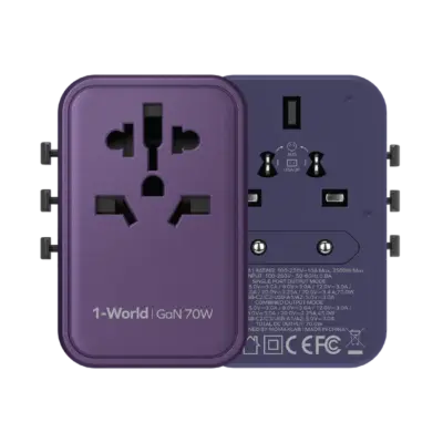 Bộ sạc du lịch MOMAX UA8AU GaN 5 cổng 1-World Universal 70W - Khám phá thế giới không lo hết pin với <strong>Bộ sạc du lịch đa năng MOMAX UA8AU GaN 5 cổng 1-World Universal 70W tương thích hơn 200 quốc gia</strong>. Tích hợp sẵn các loại chân cắm, bộ sạc <strong>MOMAX UA8AU</strong> hoạt động tại hơn 200 quốc gia. Tổng công suất 70W mạnh mẽ nhờ công nghệ GaN tiên tiến, cùng với 5 cổng sạc (3 USB-C PD & 2 USB-A QC), cho phép bạn nạp năng lượng đồng thời cho mọi thiết bị. Nhỏ gọn, an toàn và cực kỳ đa năng. <strong>MOMAX UA8AU</strong> là giải pháp năng lượng "tất cả trong một", đáng tin cậy cho mọi hành trình, giữ thiết bị của bạn luôn sẵn sàng hoạt động ở bất kỳ đâu trên thế giới.