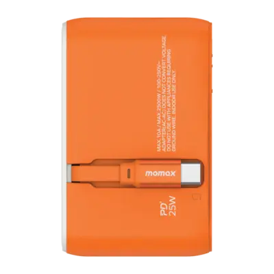 Bộ sạc du lịch MOMAX UA20UK 3 cổng 1-World+ Cáp USB-C tích hợp 25W - Giải phóng bạn khỏi mọi lo lắng về sạc khi du lịch quốc tế với <strong>Bộ sạc du lịch đa năng MOMAX UA20UK GaN 3 cổng 1-World+ có cáp USB-C tích hợp 25W tương thích hơn 200 quốc gia</strong>. Tương thích hơn 200 quốc gia với các chân cắm tích hợp thông minh, bộ sạc <strong>MOMAX UA20UK</strong> mang đến tổng công suất sạc 25W đáng tin cậy nhờ công nghệ GaN. Với 3 cổng sạc (2 USB-C & 1 USB-A) và đặc biệt là cáp USB-C tích hợp sẵn, bạn có thể nạp năng lượng cho nhiều thiết bị cùng lúc mà không cần mang theo dây rời. Nhỏ gọn, an toàn và cực kỳ đa năng. <strong>MOMAX UA20UK</strong> là giải pháp năng lượng "tất cả trong một", đáng tin cậy cho mọi chuyến đi.