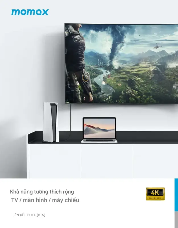 Cáp sạc bện nylon MOMAX DT5D EliteLink HDMI 2.0 dài 2m - Trải nghiệm hình ảnh và âm thanh sống động trên màn hình lớn với <strong>Cáp sạc bện nylon MOMAX DT5D EliteLink HDMI 2.0 dài 2m</strong>. Chuẩn HDMI 2.0 hỗ trợ độ phân giải 4K@60Hz sắc nét, lý tưởng cho TV, màn hình và máy chiếu. Vỏ cáp bện nylon siêu bền chuẩn Elite, chống đứt gãy và chống rối hiệu quả. Chiều dài 2m tiện lợi cho mọi thiết lập. Đáng tin cậy, bền bỉ và hiệu quả, <strong>MOMAX DT5D</strong> là sợi cáp HDMI "vạn năng" cho giải trí và làm việc. Nâng tầm kết nối HDMI của bạn với <strong>MOMAX DT5D</strong>!