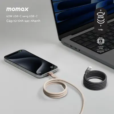 Cáp từ tính MOMAX DC60 Mag.Link USB-C sang USB-C 60W 1m - Trải nghiệm sạc thế hệ mới đầy tiện lợi với <strong>Cáp từ tính MOMAX DC60 Mag.Link USB-C sang USB-C 60W 1m</strong>. Công nghệ từ tính Mag.Link độc đáo cho phép kết nối và ngắt kết nối nhanh chóng chỉ bằng một lực hút nhẹ, bảo vệ cổng sạc thiết bị khỏi hư hại. Sợi cáp <strong>MOMAX DC60</strong> hỗ trợ công suất sạc nhanh 60W Power Delivery, lý tưởng để nạp năng lượng hiệu quả cho laptop mỏng nhẹ, máy tính bảng và điện thoại. Sợi cáp USB-C sang USB-C dài 1m bền bỉ và tiện dụng. An toàn, hiệu quả và cực kỳ phong cách, <strong>MOMAX DC60</strong> là phụ kiện không thể thiếu cho cuộc sống hiện đại. Nâng cấp trải nghiệm sạc của bạn với <strong>MOMAX DC60</strong> ngay hôm nay!