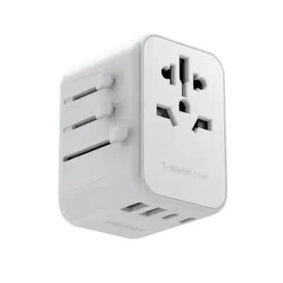 Bộ sạc du lịch MOMAX UA9UK 5 cổng 1-World 35W - Du lịch khắp thế giới một cách dễ dàng và tiện lợi với <strong>Bộ sạc du lịch MOMAX UA9UK 5 cổng 1-World 35W tương thích hơn 200 quốc gia</strong>. Tích hợp sẵn các loại chân cắm cho hơn 200 quốc gia, bộ sạc <strong>MOMAX UA9UK</strong> mang đến tổng công suất 35W đáng tin cậy. Với 5 cổng sạc (3 USB-C & 2 USB-A), bạn có thể nạp năng lượng đồng thời cho điện thoại, máy tính bảng và nhiều thiết bị khác. Nhỏ gọn, an toàn và cực kỳ đa năng. <strong>MOMAX UA9UK</strong> là người bạn đồng hành lý tưởng cho mọi chuyến đi, đơn giản hóa hành lý và giữ thiết bị của bạn luôn sẵn sàng hoạt động trên khắp thế giới.