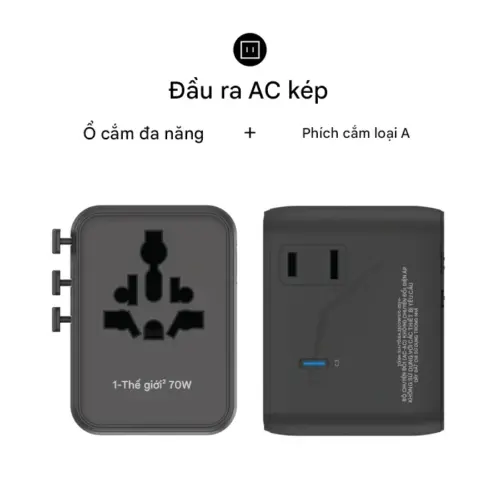 Bộ sạc du lịch MOMAX UA22 mini GaN 5 cổng 1-World² 70W với AC kép - Hình ảnh 9