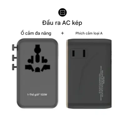 Bộ sạc du lịch MOMAX UA23 GaN 4 cổng đa năng 1-World² 100W với AC kép - Chinh phục mọi điểm đến không lo hết pin với <strong>Bộ sạc du lịch đa năng MOMAX UA23 GaN 4 cổng 1-World² 100W với AC kép</strong>. Tương thích hơn 200 quốc gia với các chân cắm tích hợp thông minh, bộ sạc <strong>MOMAX UA23</strong> mang đến tổng công suất sạc lên tới 100W mạnh mẽ nhờ công nghệ GaN. Với 4 cổng sạc (3 USB-C PD & 1 USB-A QC) và đặc biệt là khả năng cấp nguồn AC kép độc đáo, bạn có thể nạp năng lượng cho mọi thiết bị cùng lúc, kể cả những thiết bị sử dụng phích cắm truyền thống. Nhỏ gọn, an toàn và cực kỳ đa năng. <strong>MOMAX UA23</strong> là giải pháp năng lượng "tất cả trong một", đáng tin cậy cho mọi chuyến đi.