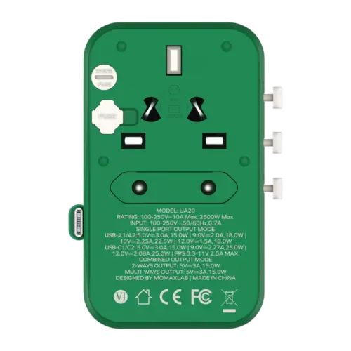 Bộ sạc du lịch MOMAX UA20UK 3 cổng 1-World+ Cáp USB-C tích hợp 25W - Hình ảnh 25