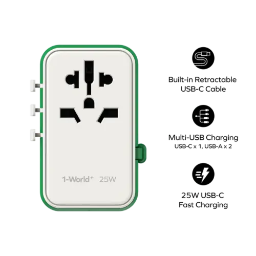 Bộ sạc du lịch MOMAX UA20UK 3 cổng 1-World+ Cáp USB-C tích hợp 25W - Hình ảnh 5