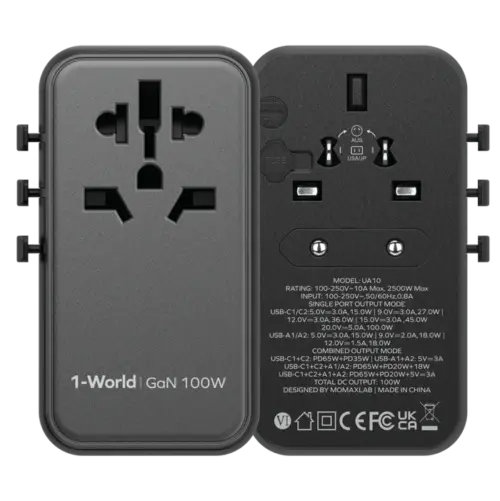 Bộ sạc du lịch MOMAX UA10UKD GaN 4 cổng 100W đa năng 1-World - Hình ảnh 4