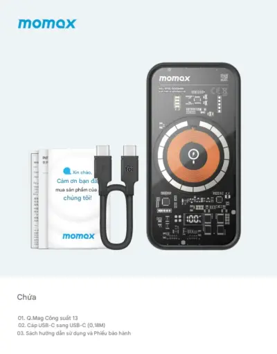 Pin dự phòng không dây từ tính MOMAX IP113D Q.Mag Power 13 10000mAh - Giải phóng bạn khỏi nỗi lo hết pin với <strong>Pin dự phòng không dây từ tính MOMAX IP113D Q.Mag Power 13 10000mAh</strong>. Sở hữu dung lượng 10000mAh mạnh mẽ, đủ sức sạc đầy nhiều lần cho điện thoại và các thiết bị khác. Công nghệ từ tính Q.Mag "hít" chặt vào iPhone (hỗ trợ MagSafe) mang lại trải nghiệm sạc không dây tiện lợi, không vướng víu. Hỗ trợ sạc nhanh cả không dây và có dây qua cổng USB-C PD/QC. Với thiết kế hiện đại và hiệu năng vượt trội, <strong>MOMAX IP113D Q.Mag Power 13 10000mAh</strong> là nguồn năng lượng đáng tin cậy cho mọi hành trình của bạn.