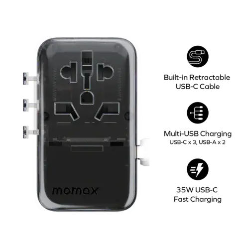 Bộ sạc du lịch MOMAX UA21UKW 4 cổng 1-World+ Flow có cáp USB-C tích hợp 35W - Hình ảnh 3