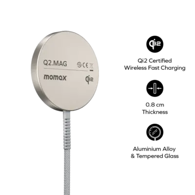Bộ sạc không dây từ tính MOMAX UD32L Qi2 di động Q2.Mag 15W - Chào mừng kỷ nguyên sạc không dây thế hệ mới với <strong>bộ sạc không dây từ tính MOMAX UD32L Qi2</strong> di động. Hỗ trợ chuẩn Qi2 mới nhất, sản phẩm cho phép sạc nhanh 15W với khả năng căn chỉnh từ tính hoàn hảo cho các thiết bị tương thích MagSafe và Qi2 (như iPhone 12 trở lên). Chỉ cần đặt điện thoại lên, nam châm tích hợp sẽ tự động hút và căn chỉnh đúng vị trí, đảm bảo sạc ổn định và hiệu quả. Thiết kế nhỏ gọn, di động, là người bạn đồng hành lý tưởng trên bàn làm việc, đầu giường hay khi di chuyển. An toàn, tiện lợi và hiệu quả. Trải nghiệm công nghệ sạc đỉnh cao cùng <strong>MOMAX UD32L Qi2</strong> ngay hôm nay!