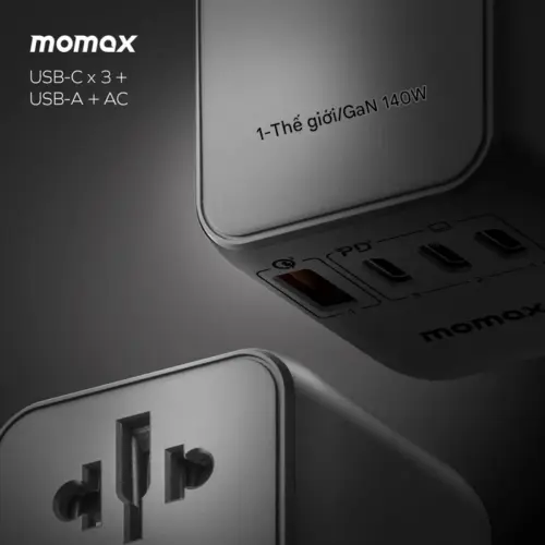 Bộ sạc du lịch đa năng MOMAX UA16 GaN 4 cổng 1-World Universal 140W + Cáp USB-C tương thích hơn 200 quốc gia - Hình ảnh 7