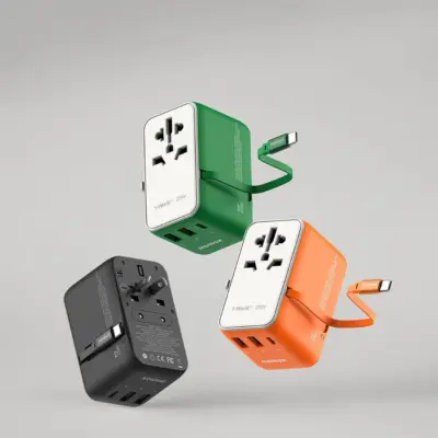 Bộ sạc du lịch MOMAX UA20UK 3 cổng 1-World+ Cáp USB-C tích hợp 25W - Giải phóng bạn khỏi mọi lo lắng về sạc khi du lịch quốc tế với <strong>Bộ sạc du lịch đa năng MOMAX UA20UK GaN 3 cổng 1-World+ có cáp USB-C tích hợp 25W tương thích hơn 200 quốc gia</strong>. Tương thích hơn 200 quốc gia với các chân cắm tích hợp thông minh, bộ sạc <strong>MOMAX UA20UK</strong> mang đến tổng công suất sạc 25W đáng tin cậy nhờ công nghệ GaN. Với 3 cổng sạc (2 USB-C & 1 USB-A) và đặc biệt là cáp USB-C tích hợp sẵn, bạn có thể nạp năng lượng cho nhiều thiết bị cùng lúc mà không cần mang theo dây rời. Nhỏ gọn, an toàn và cực kỳ đa năng. <strong>MOMAX UA20UK</strong> là giải pháp năng lượng "tất cả trong một", đáng tin cậy cho mọi chuyến đi.