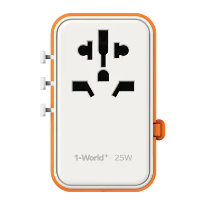 Bộ sạc du lịch MOMAX UA20UK 3 cổng 1-World+ Cáp USB-C tích hợp 25W - Giải phóng bạn khỏi mọi lo lắng về sạc khi du lịch quốc tế với <strong>Bộ sạc du lịch đa năng MOMAX UA20UK GaN 3 cổng 1-World+ có cáp USB-C tích hợp 25W tương thích hơn 200 quốc gia</strong>. Tương thích hơn 200 quốc gia với các chân cắm tích hợp thông minh, bộ sạc <strong>MOMAX UA20UK</strong> mang đến tổng công suất sạc 25W đáng tin cậy nhờ công nghệ GaN. Với 3 cổng sạc (2 USB-C & 1 USB-A) và đặc biệt là cáp USB-C tích hợp sẵn, bạn có thể nạp năng lượng cho nhiều thiết bị cùng lúc mà không cần mang theo dây rời. Nhỏ gọn, an toàn và cực kỳ đa năng. <strong>MOMAX UA20UK</strong> là giải pháp năng lượng "tất cả trong một", đáng tin cậy cho mọi chuyến đi.