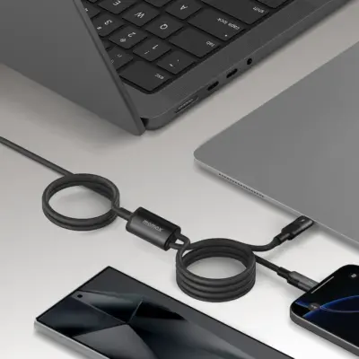 Cáp sạc MOMAX DC56 Mag.Link Magnetic USB-C to 2 USB-C 100W 2m - Trải nghiệm sạc và kết nối thế hệ mới đỉnh cao với <strong>Cáp sạc MOMAX DC56 Mag.Link Magnetic USB-C to 2 USB-C 100W 2m</strong>. Công nghệ từ tính Mag.Link độc đáo mang đến kết nối/ngắt kết nối tức thì, bảo vệ cổng sạc thiết bị quý giá của bạn. Cáp <strong>MOMAX DC56</strong> hỗ trợ công suất sạc siêu nhanh 100W Power Delivery, lý tưởng cho laptop, tablet và điện thoại. Đặc biệt, khả năng chia thành 2 đầu USB-C giúp sạc/kết nối 2 thiết bị từ 1 cổng nguồn. Chiều dài 2m tiện lợi, vỏ bện nylon bền bỉ. <strong>MOMAX DC56</strong> - phụ kiện "vạn năng" cho cuộc sống số tiện lợi nhân đôi.