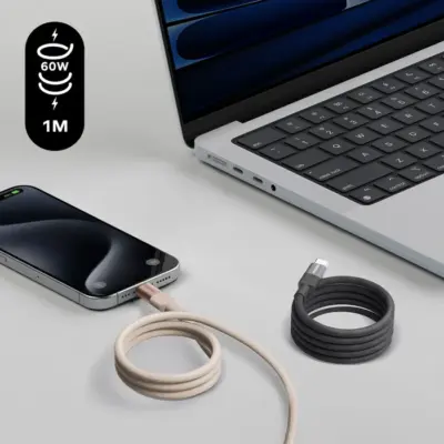 Cáp từ tính MOMAX DC60 Mag.Link USB-C sang USB-C 60W 1m - Trải nghiệm sạc thế hệ mới đầy tiện lợi với <strong>Cáp từ tính MOMAX DC60 Mag.Link USB-C sang USB-C 60W 1m</strong>. Công nghệ từ tính Mag.Link độc đáo cho phép kết nối và ngắt kết nối nhanh chóng chỉ bằng một lực hút nhẹ, bảo vệ cổng sạc thiết bị khỏi hư hại. Sợi cáp <strong>MOMAX DC60</strong> hỗ trợ công suất sạc nhanh 60W Power Delivery, lý tưởng để nạp năng lượng hiệu quả cho laptop mỏng nhẹ, máy tính bảng và điện thoại. Sợi cáp USB-C sang USB-C dài 1m bền bỉ và tiện dụng. An toàn, hiệu quả và cực kỳ phong cách, <strong>MOMAX DC60</strong> là phụ kiện không thể thiếu cho cuộc sống hiện đại. Nâng cấp trải nghiệm sạc của bạn với <strong>MOMAX DC60</strong> ngay hôm nay!