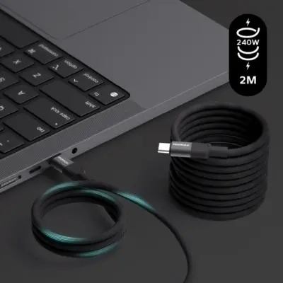 Cáp từ tính MOMAX DC71 Mag.Link USB-C sang USB-C 240W 2m - Giải phóng tiềm năng sạc tối đa với <strong>Cáp từ tính MOMAX DC71 Mag.Link USB-C sang USB-C 240W 2m</strong>, một kiệt tác công nghệ. Với khả năng truyền tải công suất sạc lên đến 240W (chuẩn PD 3.1 EPR), đây là sợi cáp lý tưởng cho laptop gaming, máy trạm di động và các thiết bị "khát" năng lượng nhất. Công nghệ từ tính Mag.Link độc đáo mang đến sự tiện lợi và bảo vệ cổng sạc vượt trội, kết nối/ngắt kết nối tức thì. Chiều dài 2m tăng cường tính linh hoạt. Bền bỉ, an toàn và hiệu quả, <strong>MOMAX DC71</strong> là phụ kiện không thể thiếu cho tương lai sạc nhanh.