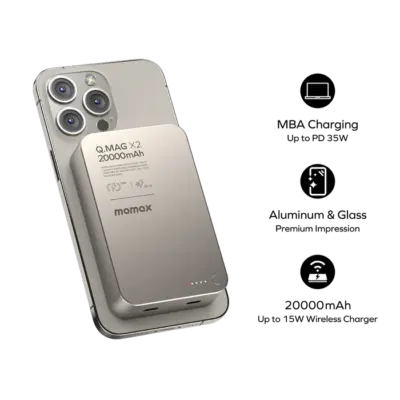 Pin Dự Phòng MOMAX IP133 Q.Mag X2 20000mAh - Gen 2 - <p style="text-align: left;">Trải nghiệm nguồn năng lượng không giới hạn với <strong>MOMAX IP133 Q.Mag X2 20000mAh</strong> - Gen 2, giải pháp sạc dự phòng tối thượng dành cho người dùng chuyên nghiệp và những ai thường xuyên di chuyển. Với dung lượng cực lớn 20000mAh, viên pin này đủ sức cung cấp năng lượng cho các thiết bị của bạn trong nhiều ngày liền. Công nghệ sạc không dây từ tính tương thích MagSafe giúp việc sạc iPhone trở nên gọn gàng và chắc chắn hơn bao giờ hết. Hỗ trợ sạc nhanh đa nền tảng với công suất 20W PD qua cổng USB-C, <strong>MOMAX IP133 Q.Mag X2 20000mAh</strong> đảm bảo nạp đầy năng lượng cho thiết bị trong thời gian ngắn nhất. Chân đế gập tích hợp thông minh biến nó thành giá đỡ tiện lợi, hoàn hảo cho mọi nhu cầu giải trí và làm việc.</p>