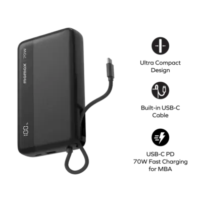 Pin dự phòng MOMAX IP151D Power Ultra+ 70W 20000mAh - Đừng để giới hạn năng lượng cản bước bạn! <strong>Pin dự phòng MOMAX IP151D Power Ultra+ 70W 20000mAh</strong> mang đến nguồn năng lượng khổng lồ 20000mAh và sức mạnh sạc nhanh lên tới 70W. Dễ dàng sạc đồng thời laptop, máy tính bảng, điện thoại... mọi lúc mọi nơi. Thiết kế gọn gàng, bền bỉ, là trạm sạc di động lý tưởng cho công việc và du lịch. <strong>MOMAX IP151D Power Ultra+</strong> giải phóng bạn khỏi ổ cắm, cho phép bạn làm việc và giải trí không giới hạn. Sở hữu ngay để trải nghiệm sự tự do năng lượng đỉnh cao!