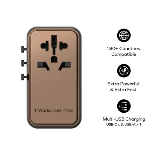 Bộ sạc du lịch đa năng MOMAX UA17 GaN 4 cổng 1-World Universal 170W + Cáp USB-C tương thích hơn 200 quốc gia - Hình ảnh 3