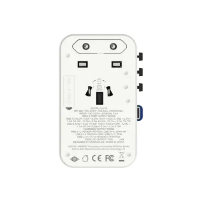 Bộ sạc du lịch đa năng MOMAX UA18 GaN 3 cổng 1-World+ có cáp USB-C tích hợp 70W - Phiên bản giới hạn - Giải phóng bạn khỏi mọi lo lắng về sạc khi du lịch quốc tế với <strong>Bộ sạc du lịch đa năng MOMAX UA18 GaN 3 cổng 1-World+ có cáp USB-C tích hợp 70W - Phiên bản giới hạn</strong>. Tương thích hơn 200 quốc gia với các chân cắm tích hợp, bộ sạc <strong>MOMAX UA18</strong> mang đến tổng công suất sạc lên tới 70W mạnh mẽ. Công nghệ GaN tiên tiến giúp thiết bị nhỏ gọn đáng ngạc nhiên dù có 3 cổng sạc (USB-C PD & USB-A QC) và cáp tích hợp. Kèm theo cáp USB-C tiện lợi. <strong>MOMAX UA18</strong> là giải pháp năng lượng "tất cả trong một", đáng tin cậy cho mọi chuyến đi, đảm bảo thiết bị của bạn luôn sẵn sàng hoạt động ở bất kỳ đâu trên thế giới với phong cách độc đáo của phiên bản giới hạn.