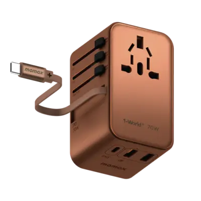 Bộ sạc du lịch MOMAX UA18UK GaN 3 cổng 1-World+ có cáp USB-C tích hợp 70W - Giải phóng bạn khỏi mọi lo lắng về sạc khi du lịch quốc tế với <strong>Bộ sạc du lịch đa năng MOMAX UA18UK GaN 3 cổng 1-World+ có cáp USB-C tích hợp 70W tương thích hơn 200 quốc gia</strong>. Tương thích hơn 200 quốc gia với các chân cắm tích hợp, bộ sạc <strong>MOMAX UA18UK</strong> mang đến tổng công suất sạc lên tới 70W mạnh mẽ nhờ công nghệ GaN. Với 3 cổng sạc (2 USB-C PD & 1 USB-A QC) và đặc biệt là cáp USB-C tích hợp sẵn, bạn có thể nạp năng lượng cho mọi thiết bị cùng lúc mà không cần mang theo dây rời. <strong>MOMAX UA18UK</strong> là giải pháp năng lượng "tất cả trong một", đáng tin cậy cho mọi chuyến đi, giữ thiết bị của bạn luôn sẵn sàng hoạt động ở bất kỳ đâu trên thế giới.