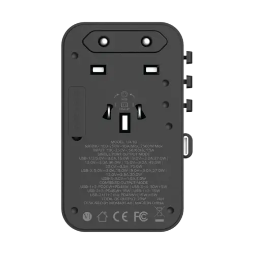 Bộ sạc du lịch MOMAX UA18UK GaN 3 cổng 1-World+ có cáp USB-C tích hợp 70W - Hình ảnh 4