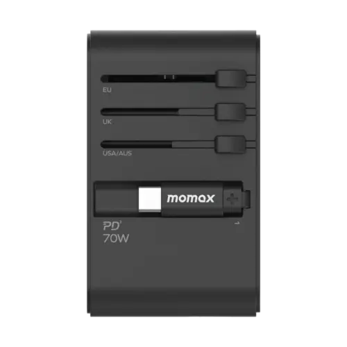 Bộ sạc du lịch đa năng MOMAX UA18U GaN 3 cổng 1-World+ có cáp USB-C tích hợp 70W tương thích hơn 200 quốc gia - Hình ảnh 6