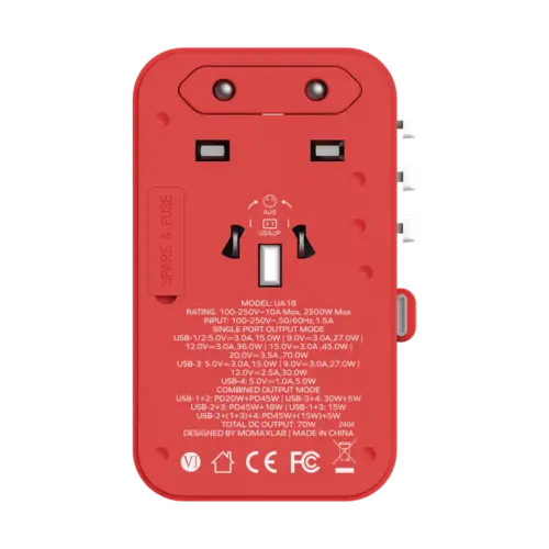 Bộ sạc du lịch MOMAX UA18UK GaN 3 cổng 1-World+ có cáp USB-C tích hợp 70W - Hình ảnh 22
