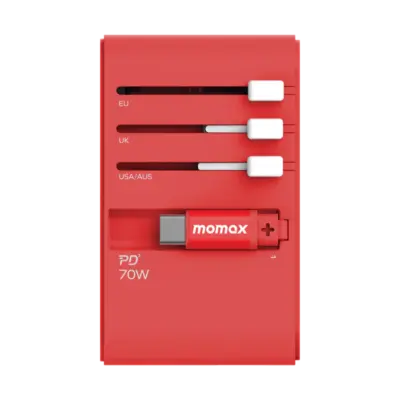 Bộ sạc du lịch MOMAX UA18UK GaN 3 cổng 1-World+ có cáp USB-C tích hợp 70W - Giải phóng bạn khỏi mọi lo lắng về sạc khi du lịch quốc tế với <strong>Bộ sạc du lịch đa năng MOMAX UA18UK GaN 3 cổng 1-World+ có cáp USB-C tích hợp 70W tương thích hơn 200 quốc gia</strong>. Tương thích hơn 200 quốc gia với các chân cắm tích hợp, bộ sạc <strong>MOMAX UA18UK</strong> mang đến tổng công suất sạc lên tới 70W mạnh mẽ nhờ công nghệ GaN. Với 3 cổng sạc (2 USB-C PD & 1 USB-A QC) và đặc biệt là cáp USB-C tích hợp sẵn, bạn có thể nạp năng lượng cho mọi thiết bị cùng lúc mà không cần mang theo dây rời. <strong>MOMAX UA18UK</strong> là giải pháp năng lượng "tất cả trong một", đáng tin cậy cho mọi chuyến đi, giữ thiết bị của bạn luôn sẵn sàng hoạt động ở bất kỳ đâu trên thế giới.