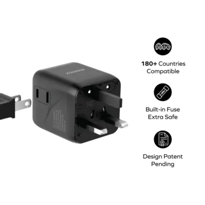 Bộ sạc du lịch MOMAX UA19 đa năng 1-World có AC kép - Đừng để vấn đề ổ cắm làm phiền những chuyến đi của bạn! <strong>Bộ sạc du lịch đa năng MOMAX UA19 1-World có AC kép</strong> là giải pháp năng lượng "tất cả trong một" cho mọi hành trình quốc tế. Tương thích với hơn 200 quốc gia nhờ các chân cắm tích hợp thông minh, bộ sạc <strong>MOMAX UA19</strong> mang đến sự tiện lợi vượt trội. Với khả năng cấp nguồn AC kép độc đáo, bạn có thể nạp năng lượng cho cả thiết bị sử dụng phích cắm truyền thống cùng lúc với các thiết bị USB. Nhỏ gọn, an toàn và cực kỳ đa năng. <strong>MOMAX UA19</strong> - Người bạn đồng hành đáng tin cậy cho mọi chuyến đi, giữ thiết bị của bạn luôn sẵn sàng hoạt động trên khắp thế giới.