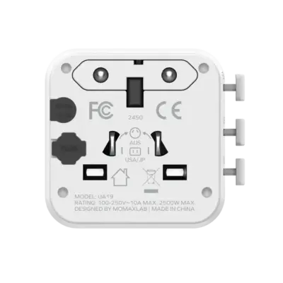 Bộ sạc du lịch MOMAX UA19 đa năng 1-World có AC kép - Đừng để vấn đề ổ cắm làm phiền những chuyến đi của bạn! <strong>Bộ sạc du lịch đa năng MOMAX UA19 1-World có AC kép</strong> là giải pháp năng lượng "tất cả trong một" cho mọi hành trình quốc tế. Tương thích với hơn 200 quốc gia nhờ các chân cắm tích hợp thông minh, bộ sạc <strong>MOMAX UA19</strong> mang đến sự tiện lợi vượt trội. Với khả năng cấp nguồn AC kép độc đáo, bạn có thể nạp năng lượng cho cả thiết bị sử dụng phích cắm truyền thống cùng lúc với các thiết bị USB. Nhỏ gọn, an toàn và cực kỳ đa năng. <strong>MOMAX UA19</strong> - Người bạn đồng hành đáng tin cậy cho mọi chuyến đi, giữ thiết bị của bạn luôn sẵn sàng hoạt động trên khắp thế giới.
